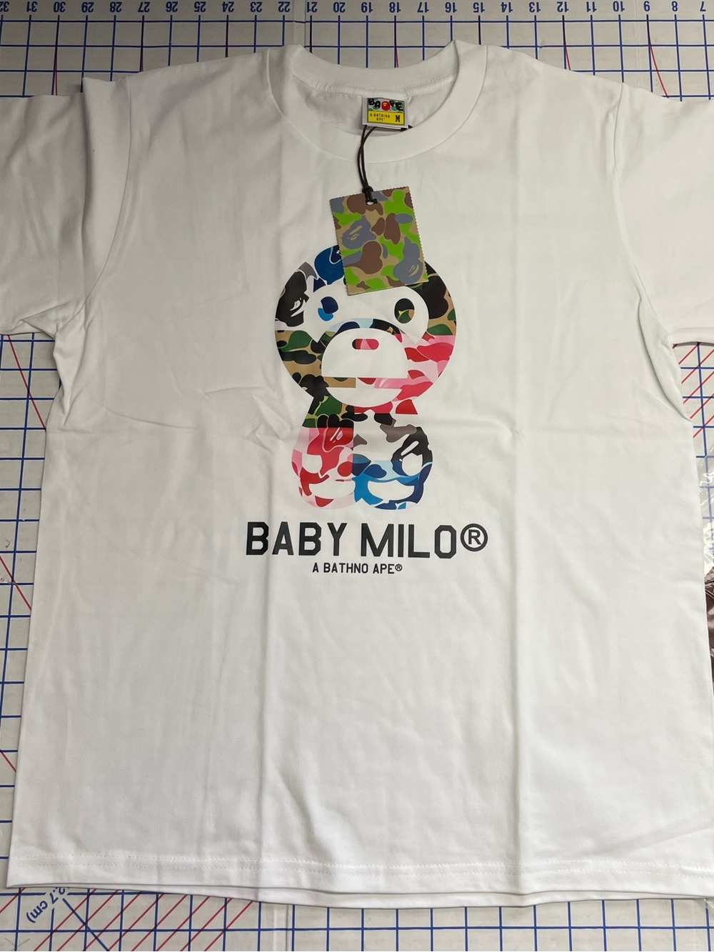 A Bathing Ape Baby Milo Multicolor Camo Logo T-Shirt - White